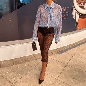 Zara lace skirt lace slip only black lingerie Isabel marant Chanel doen style